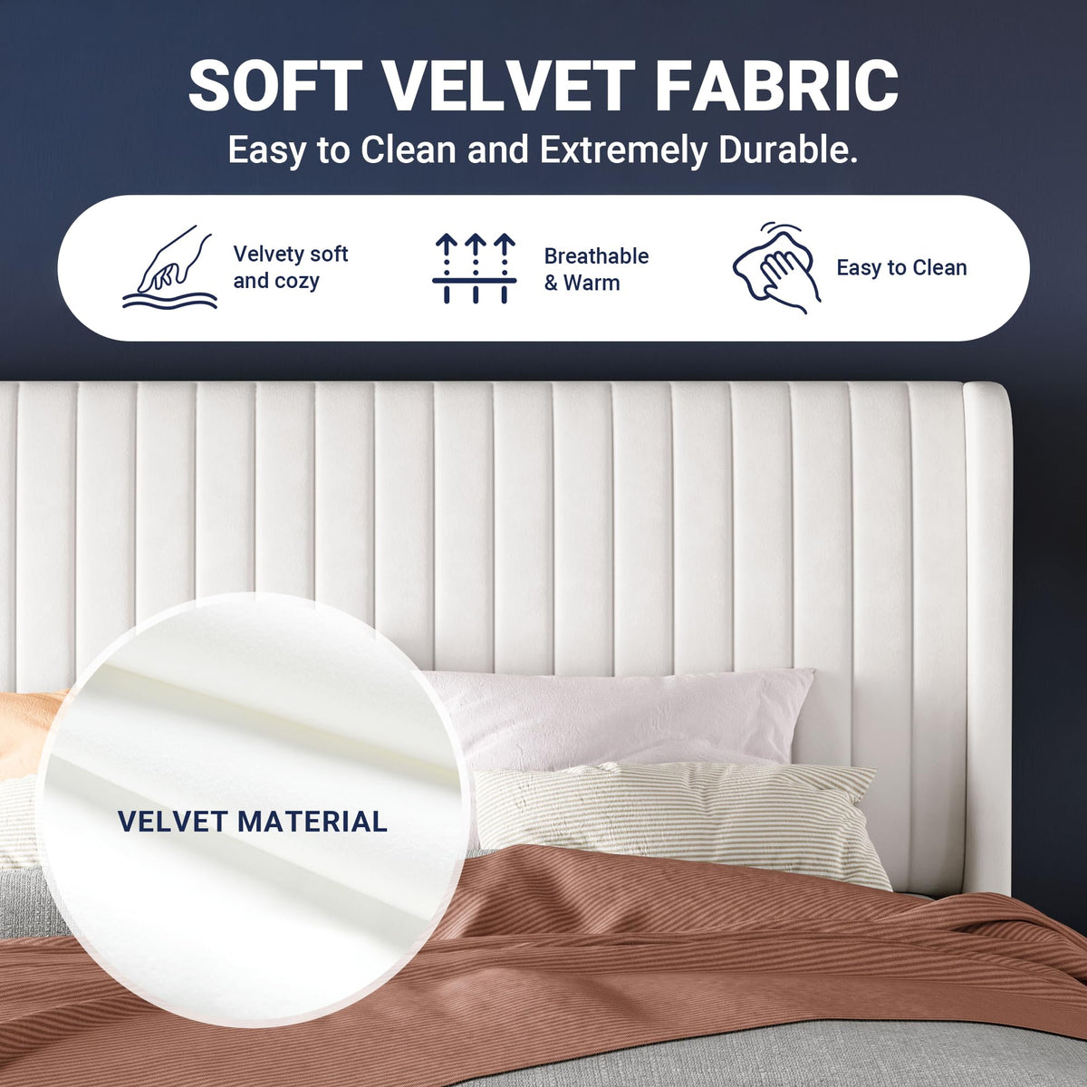 Queen Size White Velvet Upholstered Platform Bed N32216