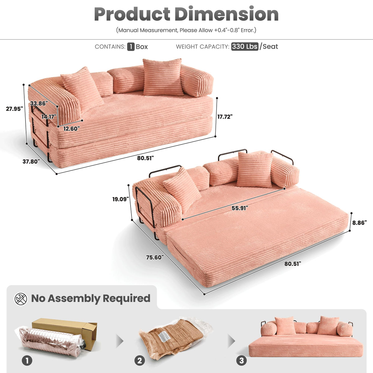 81" Folding Sofa Bed Convertible Floor Futon Lounger M73170