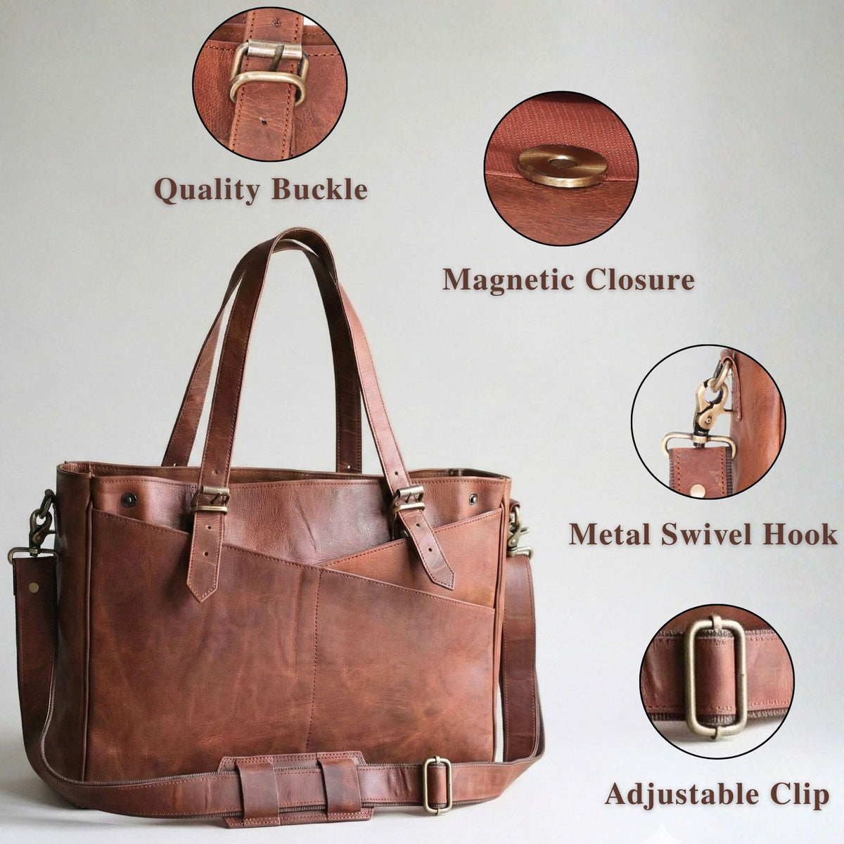 17-inch Large Brown Genuine Leather Laptop Bag A712672