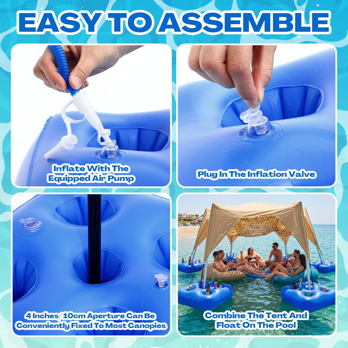 5 Pcs Water Canopy Float Kit with Cup Holders and Hand Air Pump C909624