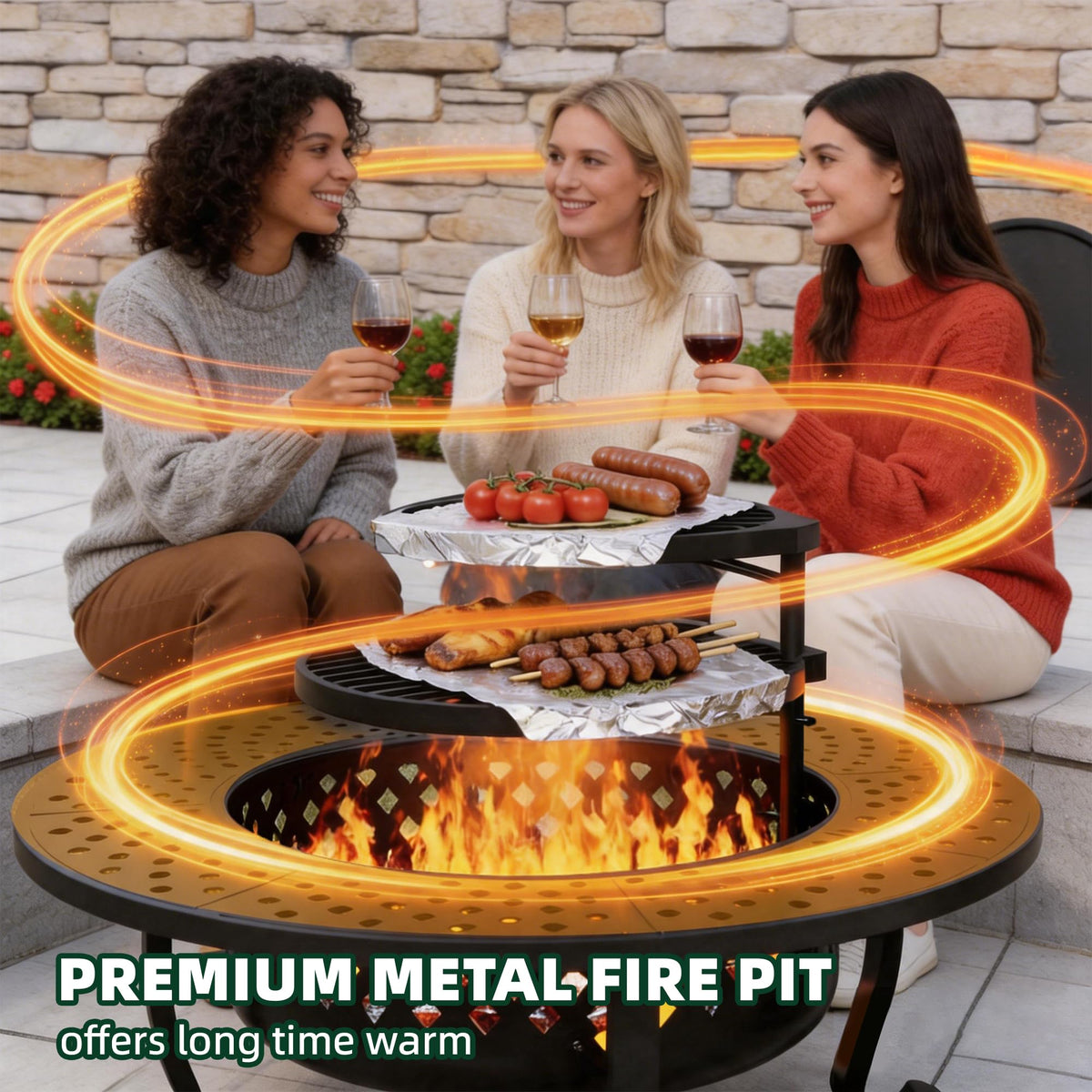 43 Inch Wood Burning Fire Pit with Lid M3037