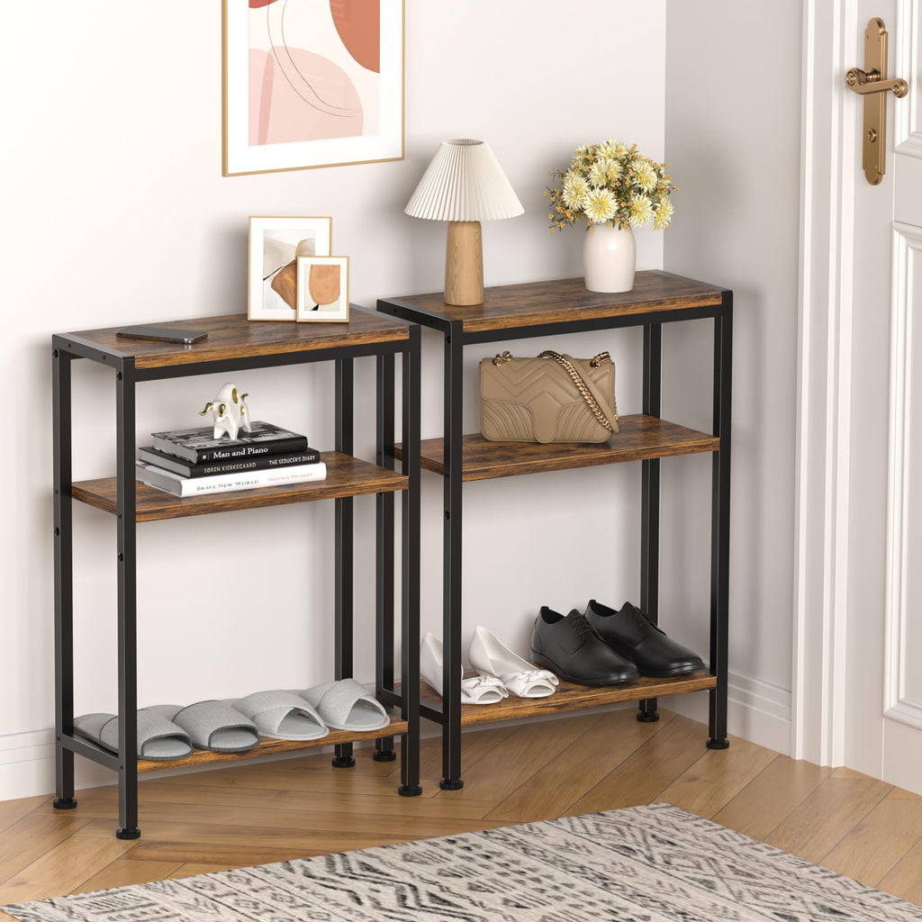 Narrow 3 Tier Slim Side Table Rustic Brown M345