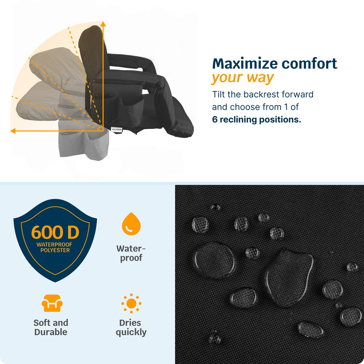 Heating Massage Reclining Stadium Seat with Arm Support K9378