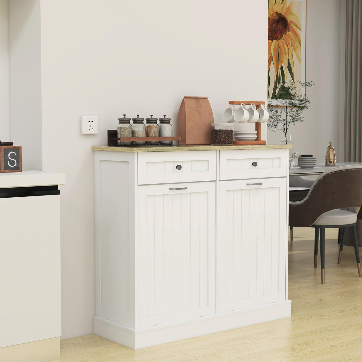 White 2x10 Gallon Solid Wood Trash Cabinet K15440