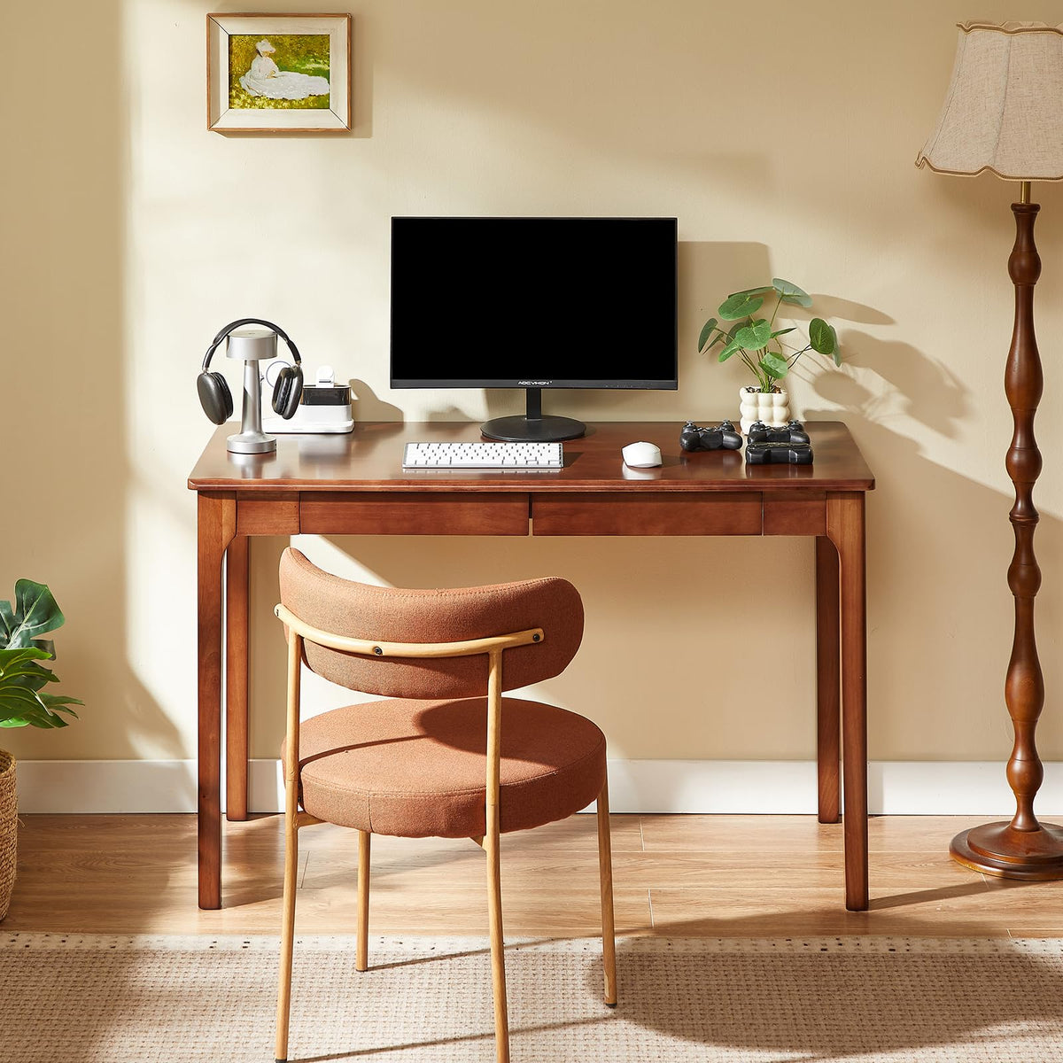 Black Walnut Solid Wood Computer Desk with Drawers C3050