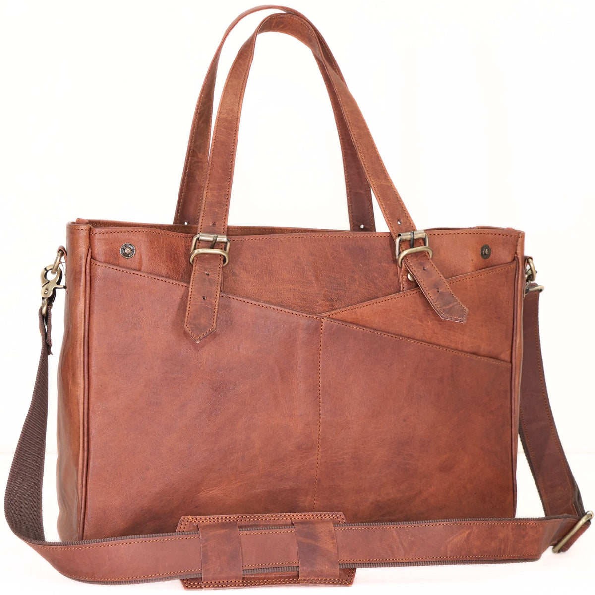17-inch Large Brown Genuine Leather Laptop Bag A712672