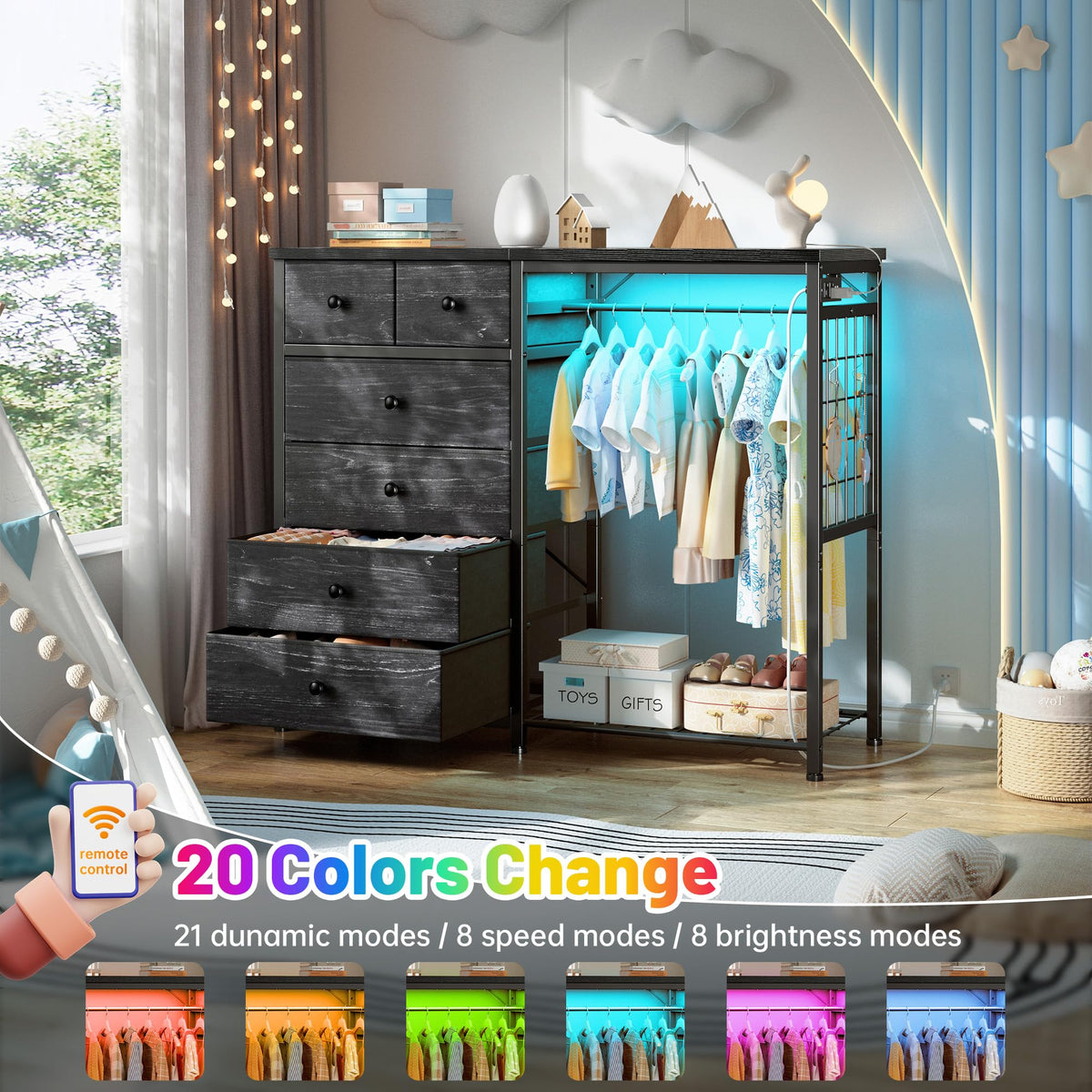 49.2" W Dresser with Hanging Rack & 6 Drawers U79400