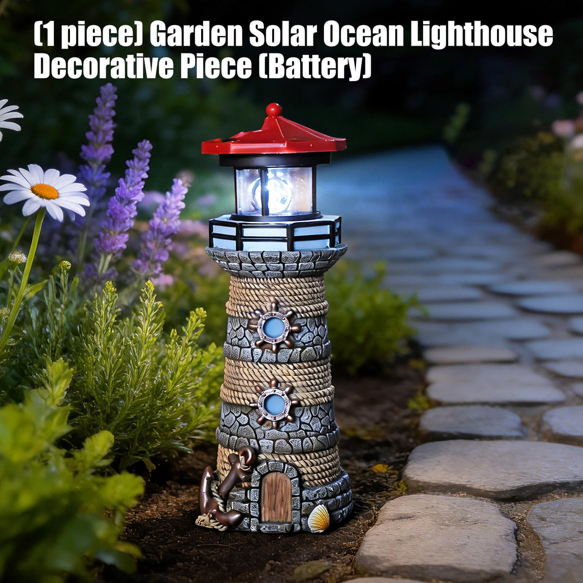 Solar Powered Resin Lighthouse Ornament S472058