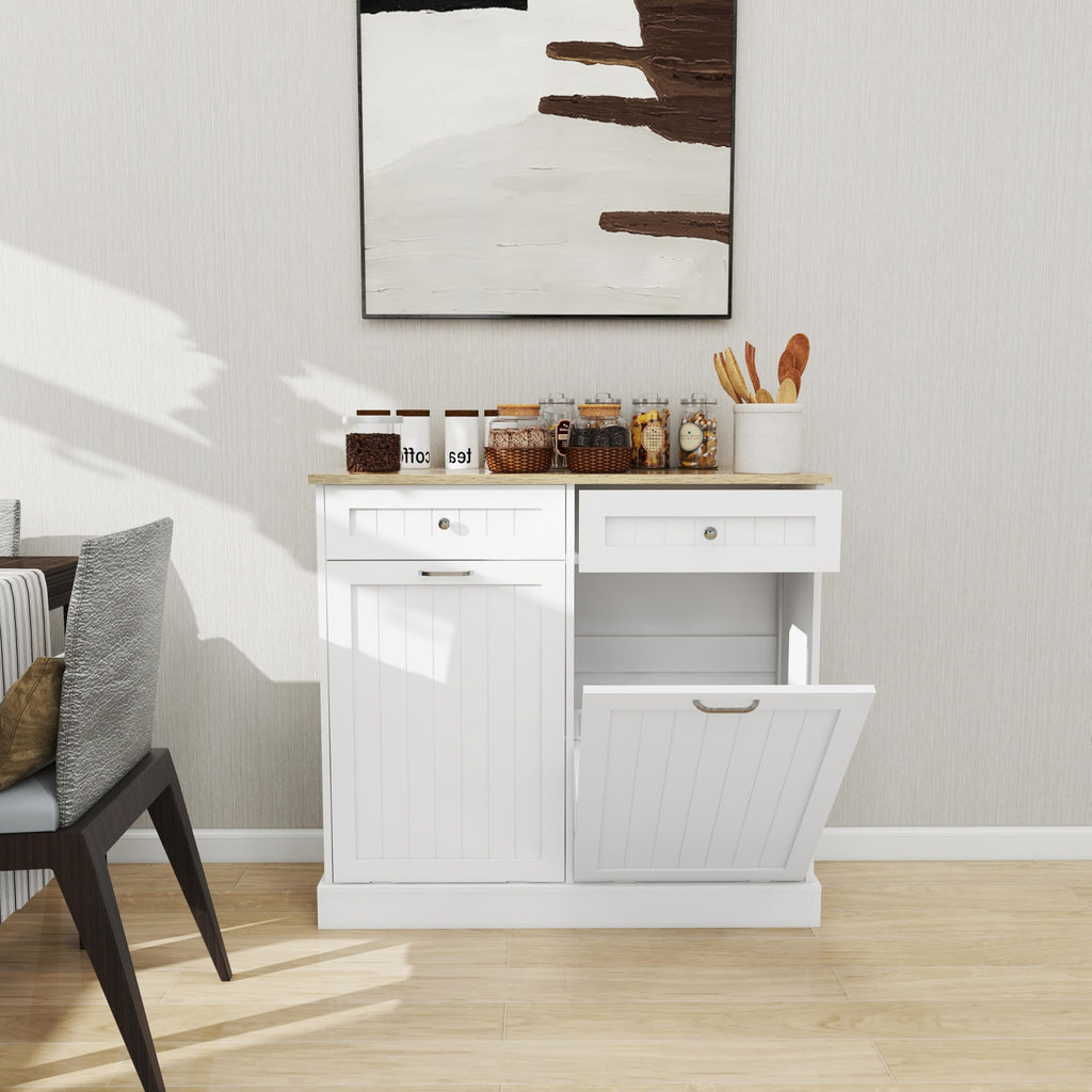 White 2x10 Gallon Solid Wood Trash Cabinet K15440