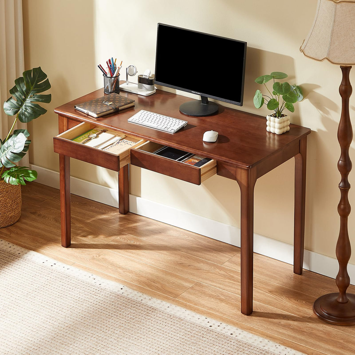 Black Walnut Solid Wood Computer Desk with Drawers C3050