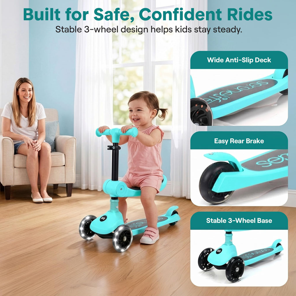 3-Wheel Kids Scooter with Seat, LED Wheels, Adjustable Handlebar V847710
