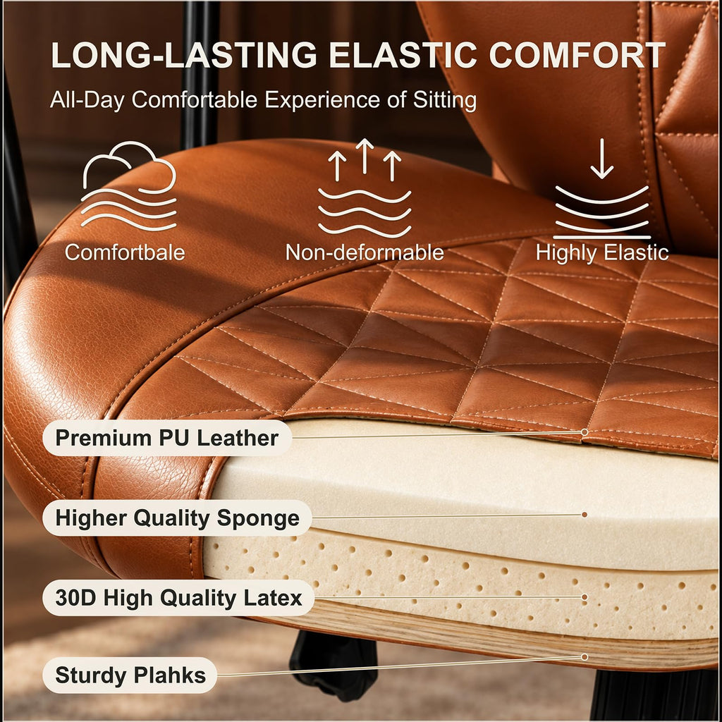 Brown PU Leather Office Chair with Lumbar Support D7348