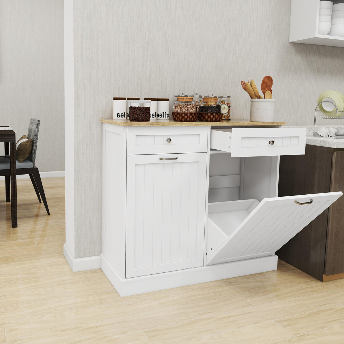 White 2x10 Gallon Solid Wood Trash Cabinet K15440