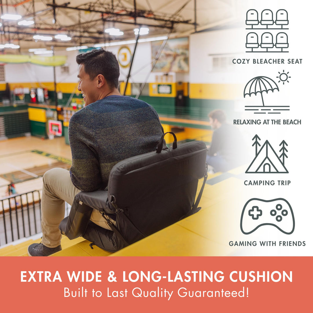 Portable Reclining Stadium Seat with Back Support, Black W38950