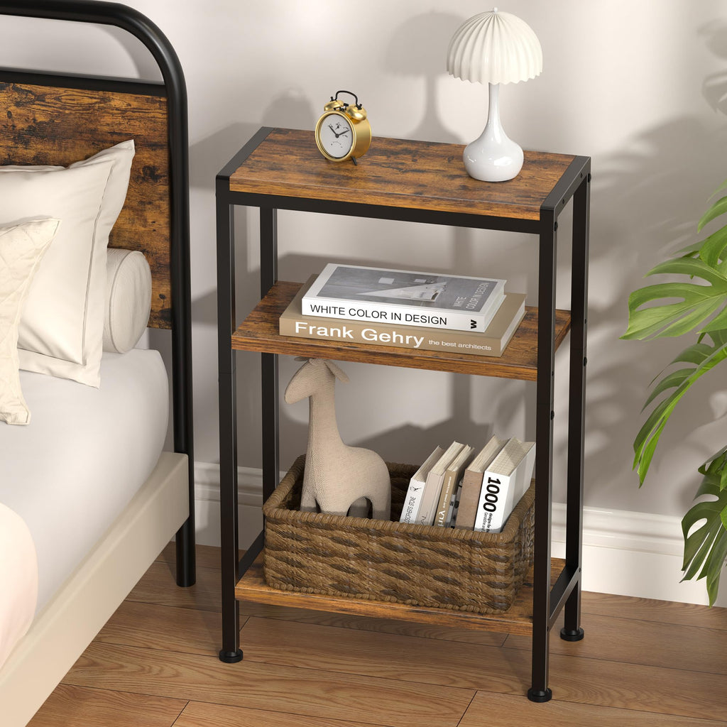 Narrow 3 Tier Slim Side Table Rustic Brown M345