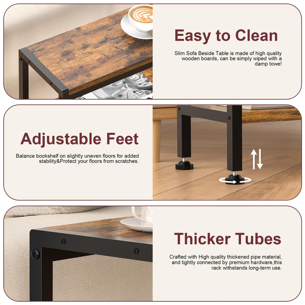Narrow 3 Tier Slim Side Table Rustic Brown M345