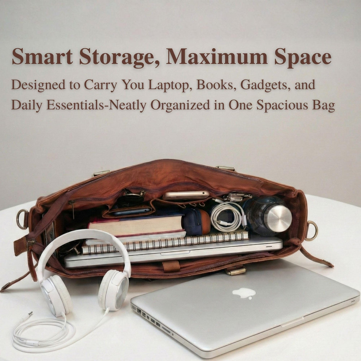 17-inch Large Brown Genuine Leather Laptop Bag A712672