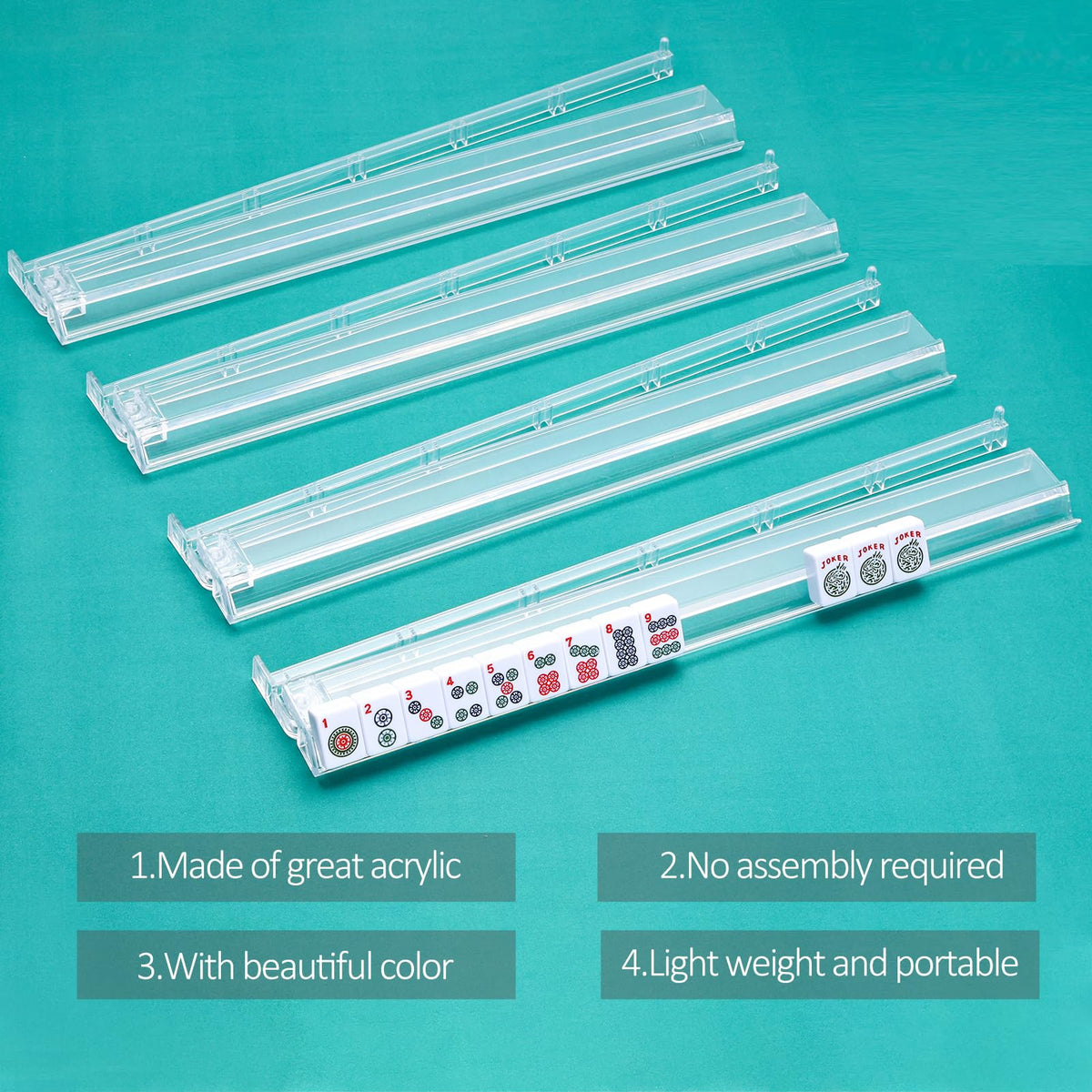 Clear Acrylic Mahjong Tile Rack and Pusher Set of 4 R776819