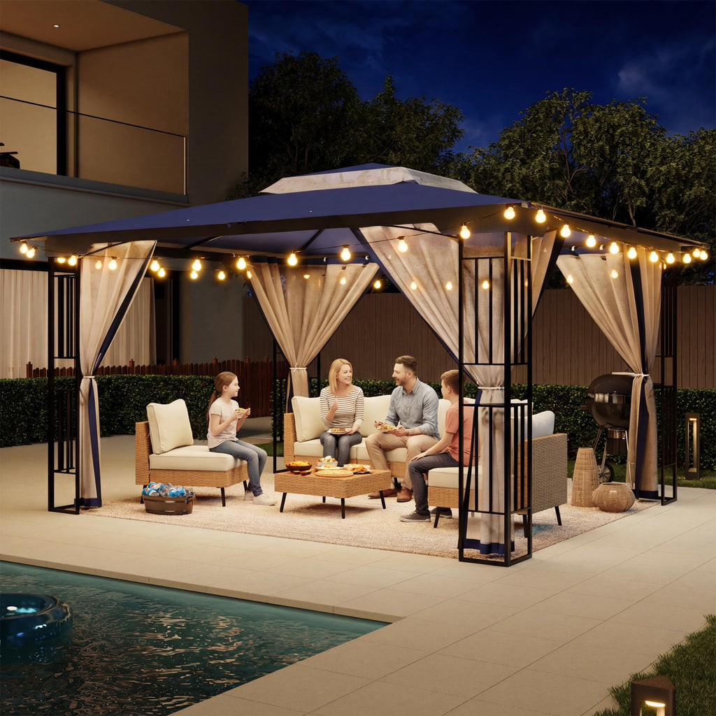 13' x 11' Navy Blue Outdoor Patio Gazebo with Mosquito Netting U736