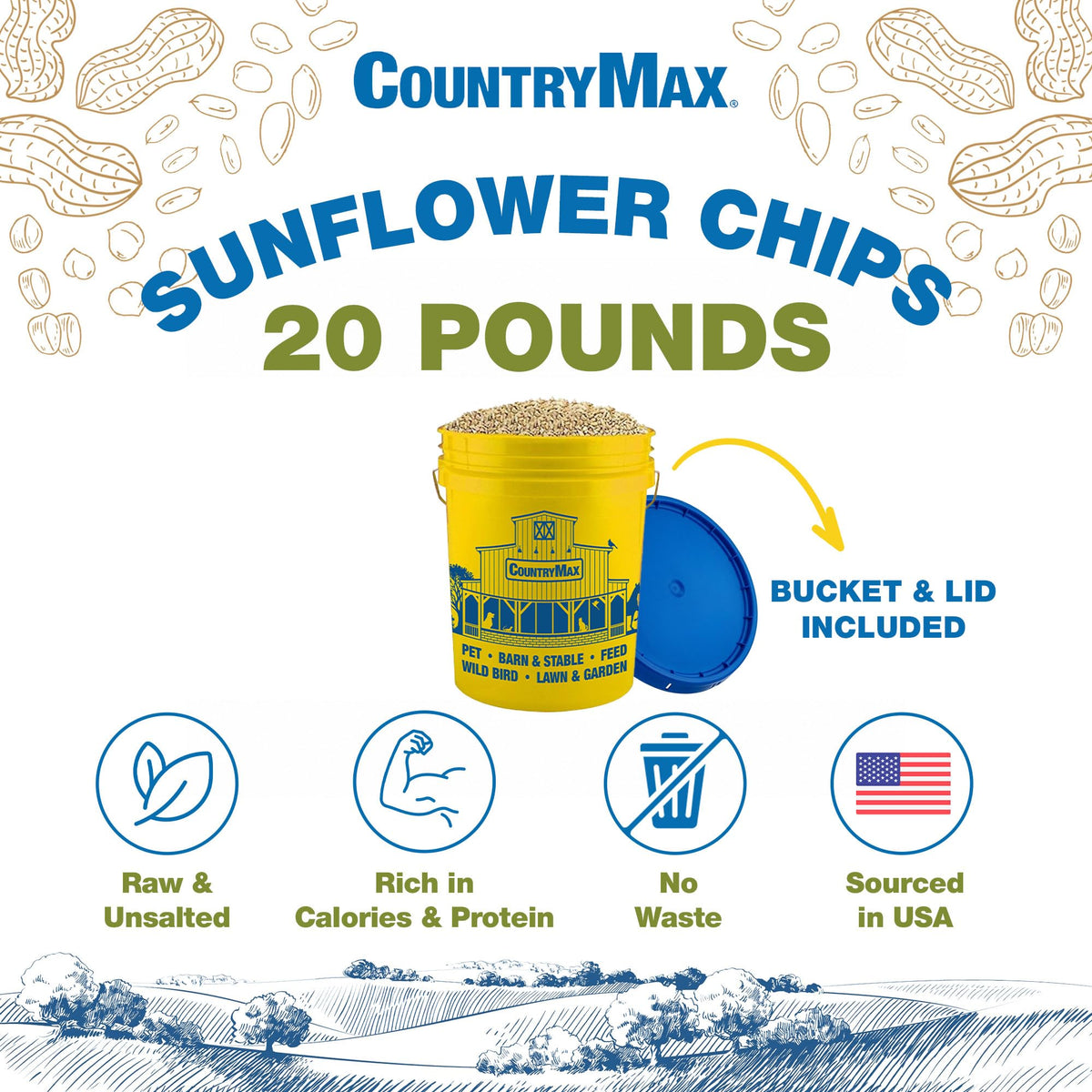 20LB Sunflower Chips Bird Seed Bucket F74360