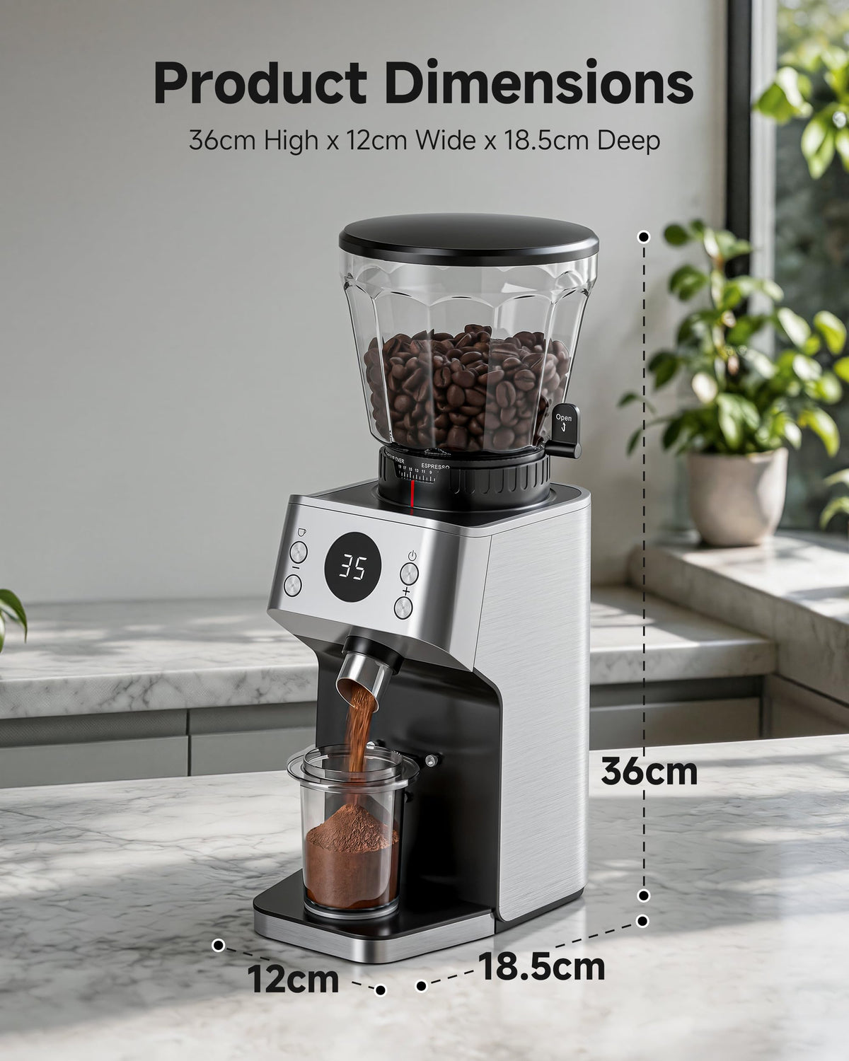 Espresso Coffee Grinder, 45 Grind Settings C737