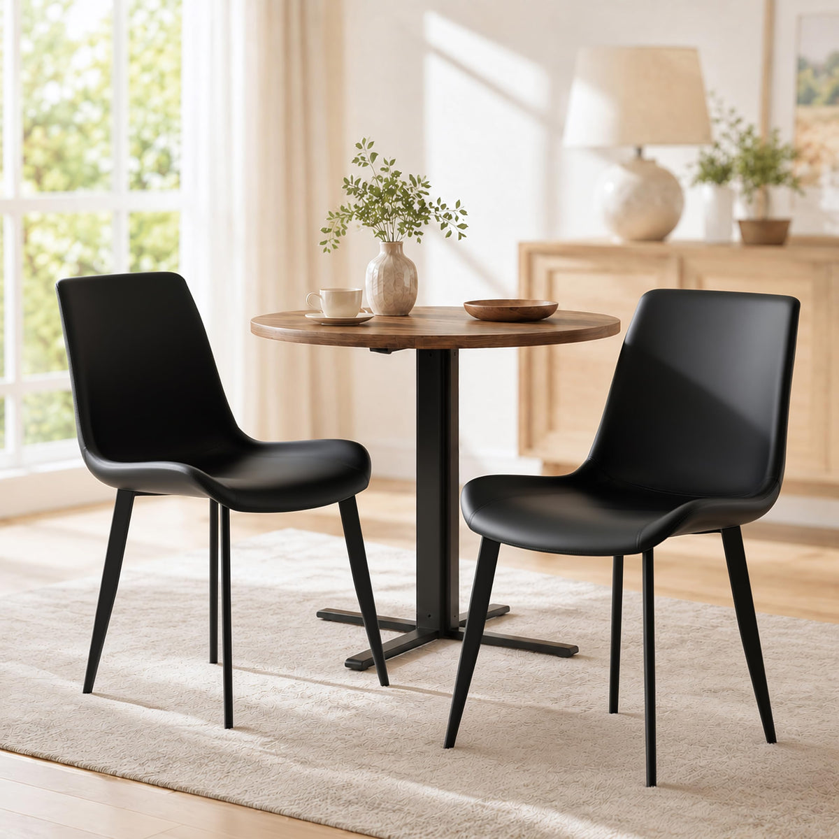 Black Dining Chairs Set of 4 PU Leather Upholstered with Metal Legs Y226621