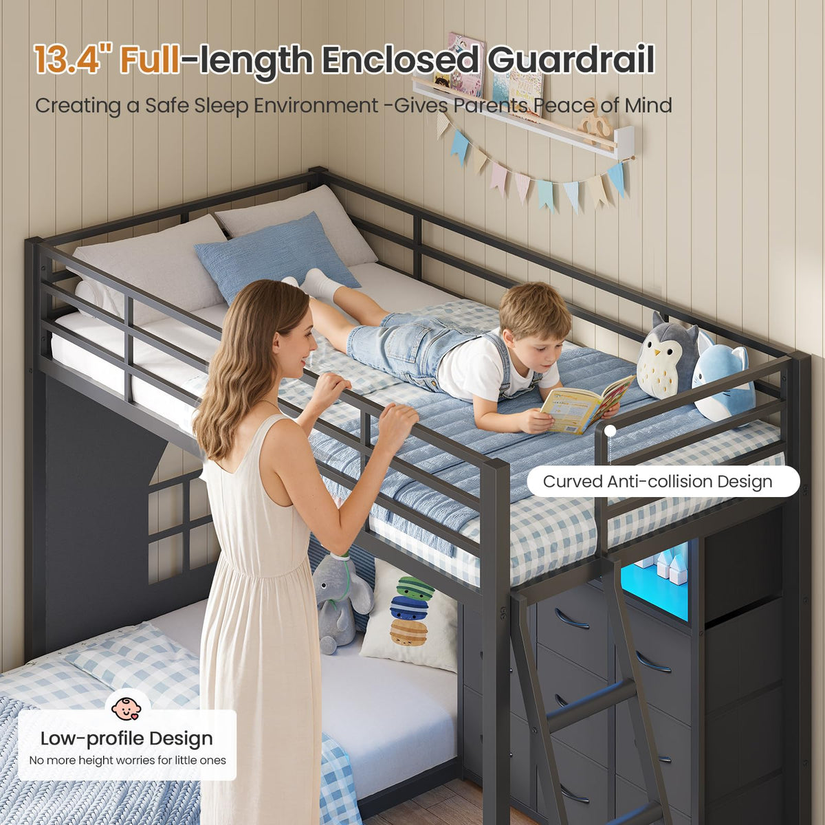 Twin Over Twin Bunk Bed with 9 Storage Drawers K778317