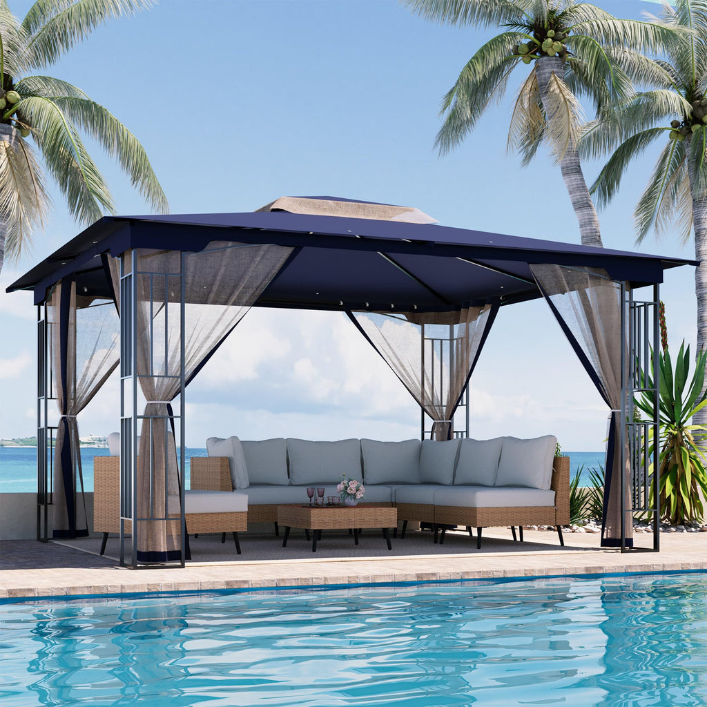 13' x 11' Navy Blue Outdoor Patio Gazebo with Mosquito Netting U736