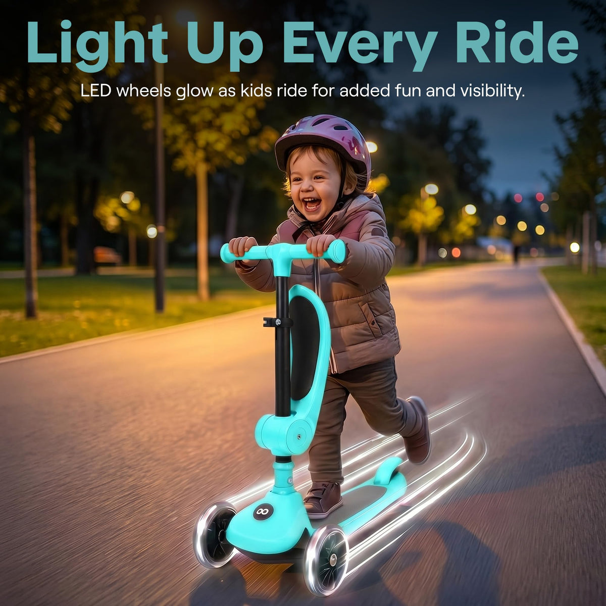 3-Wheel Kids Scooter with Seat, LED Wheels, Adjustable Handlebar V847710