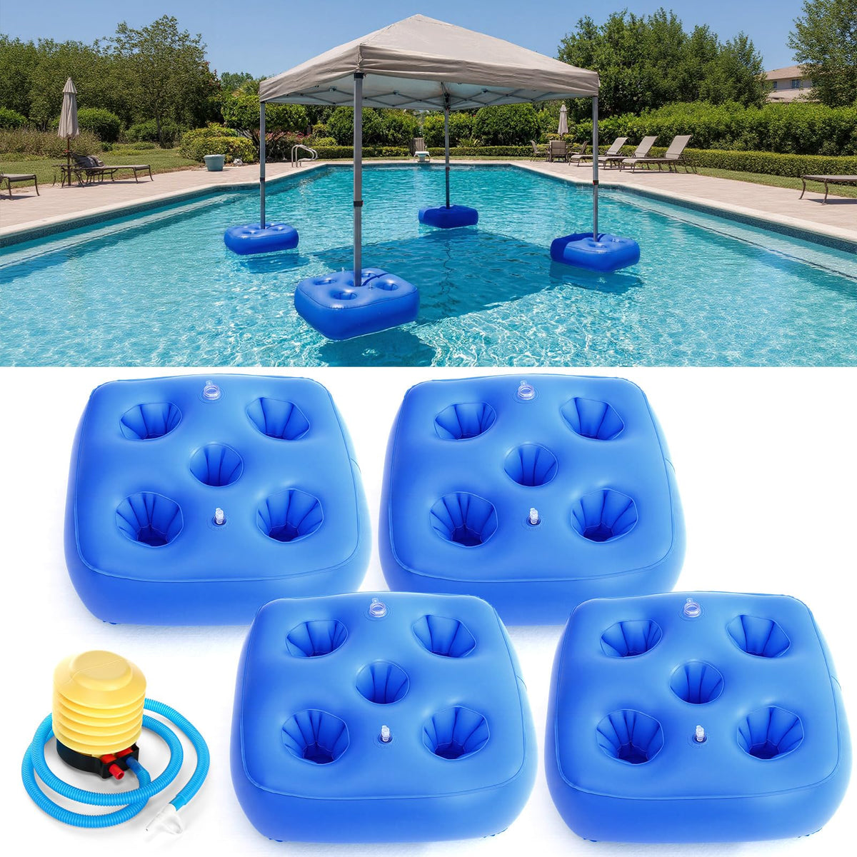 5 Pcs Water Canopy Float Kit with Cup Holders and Hand Air Pump C909624