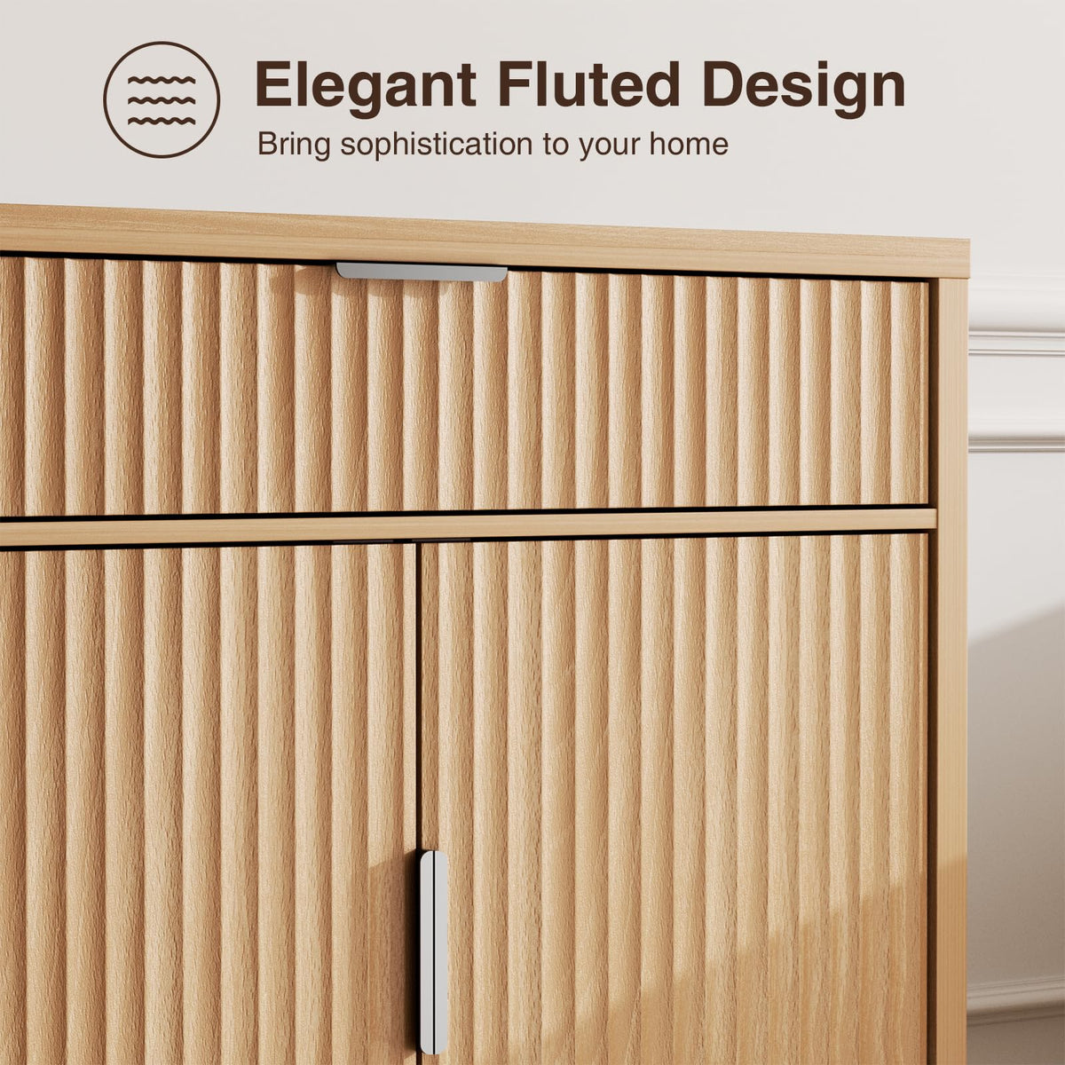 32" Fluted Oak Sideboard Buffet Cabinet with Storage U4129