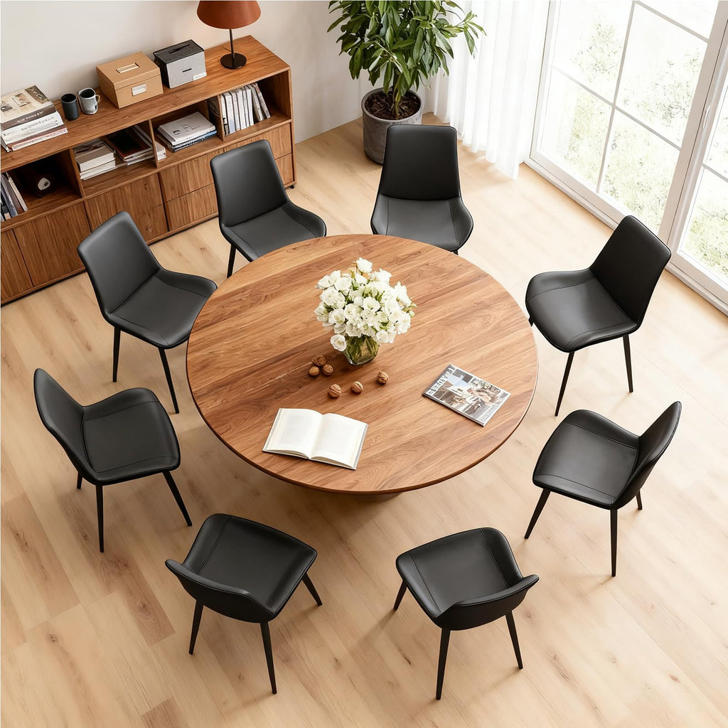 Black Dining Chairs Set of 4 PU Leather Upholstered with Metal Legs Y226621