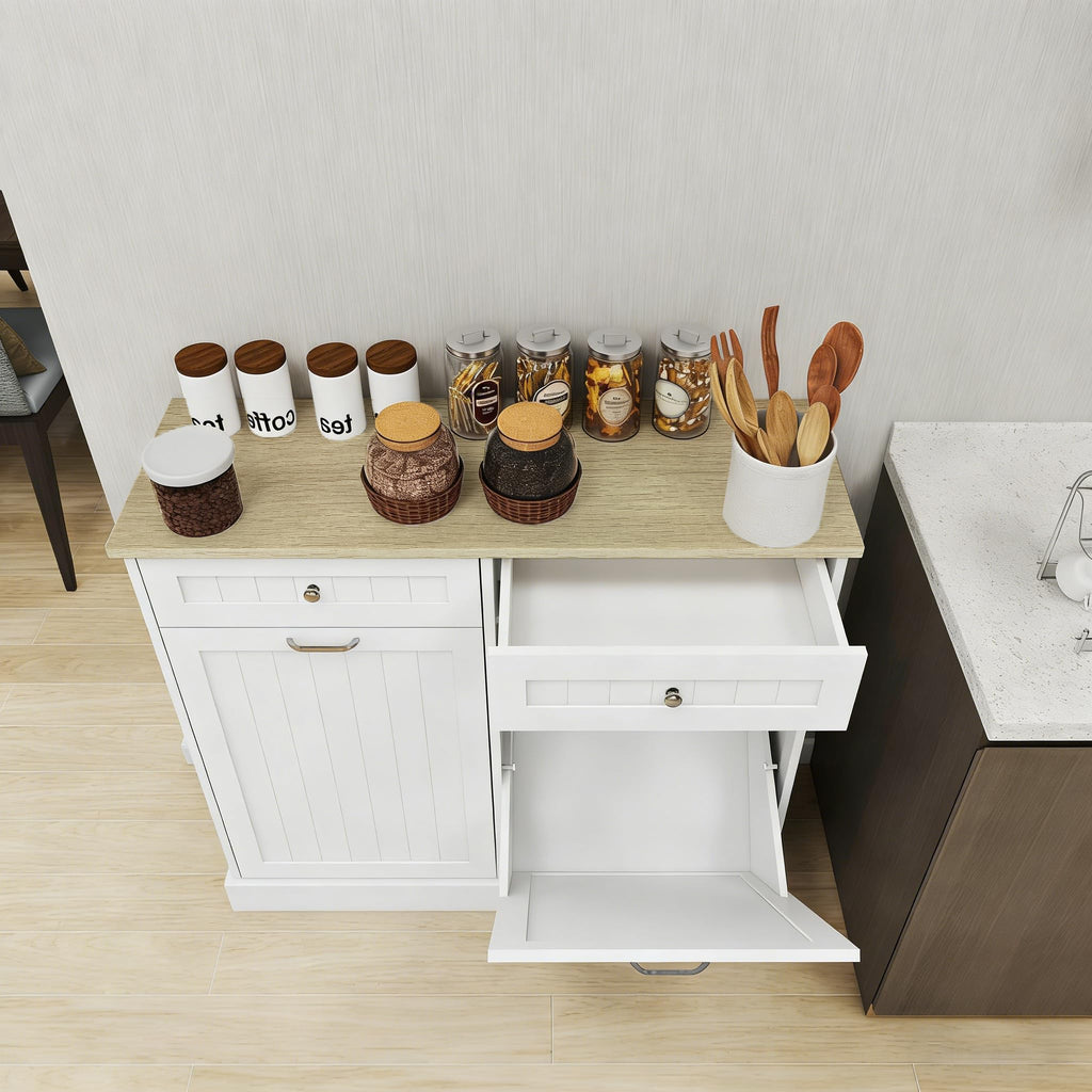 White 2x10 Gallon Solid Wood Trash Cabinet K15440