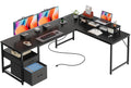 63 Inch L Shaped Desk with Power Outlets and USB-C Port, Black B445