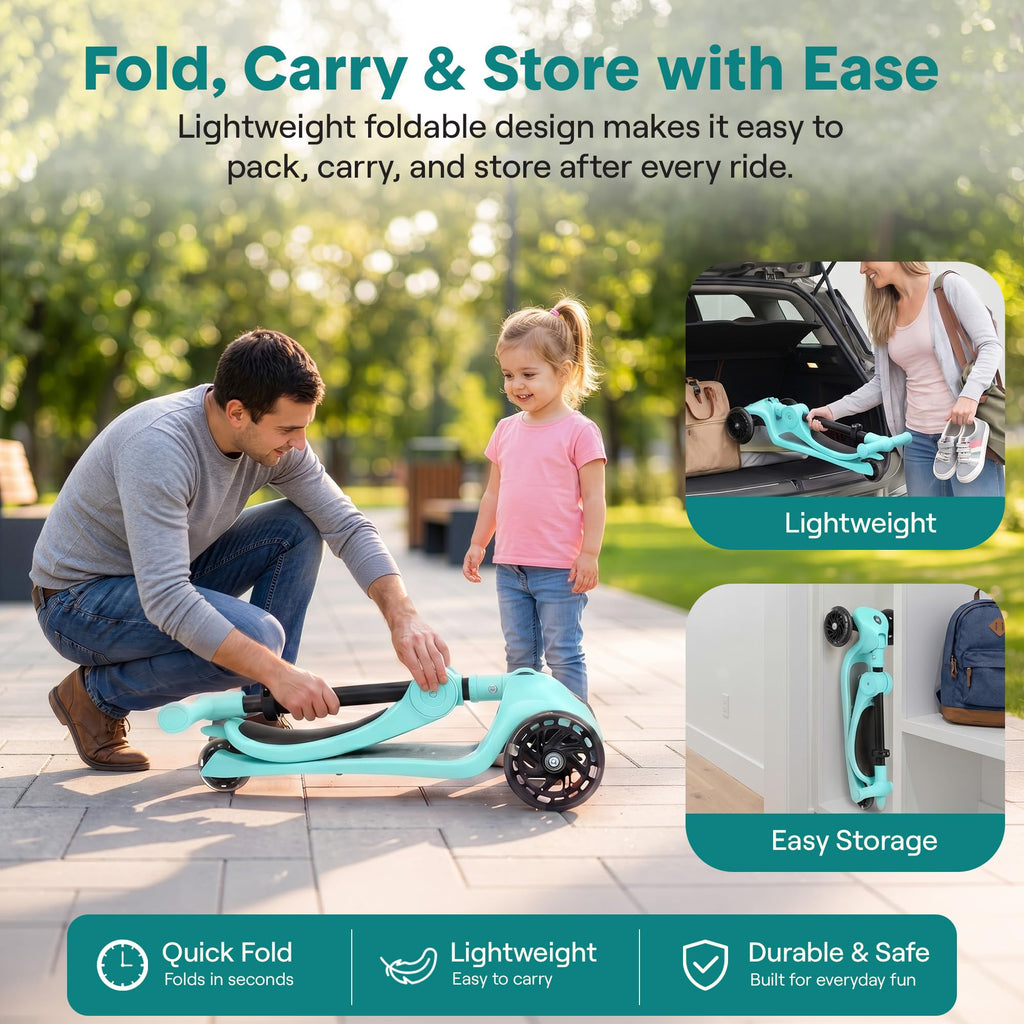 3-Wheel Kids Scooter with Seat, LED Wheels, Adjustable Handlebar V847710
