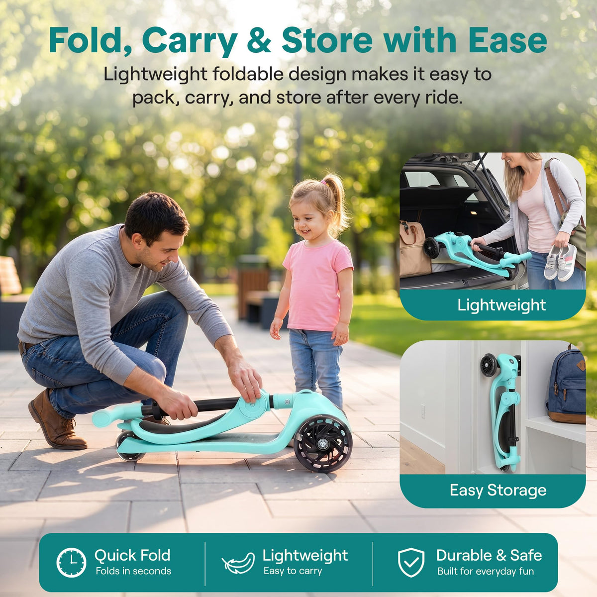 3-Wheel Kids Scooter with Seat, LED Wheels, Adjustable Handlebar V847710