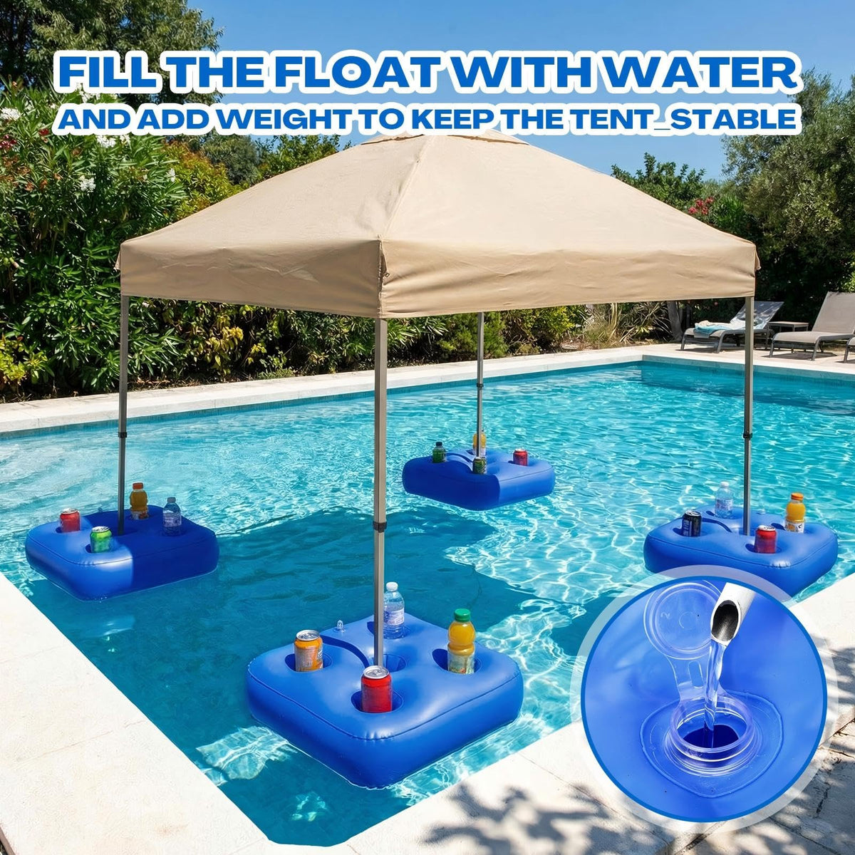 5 Pcs Water Canopy Float Kit with Cup Holders and Hand Air Pump C909624
