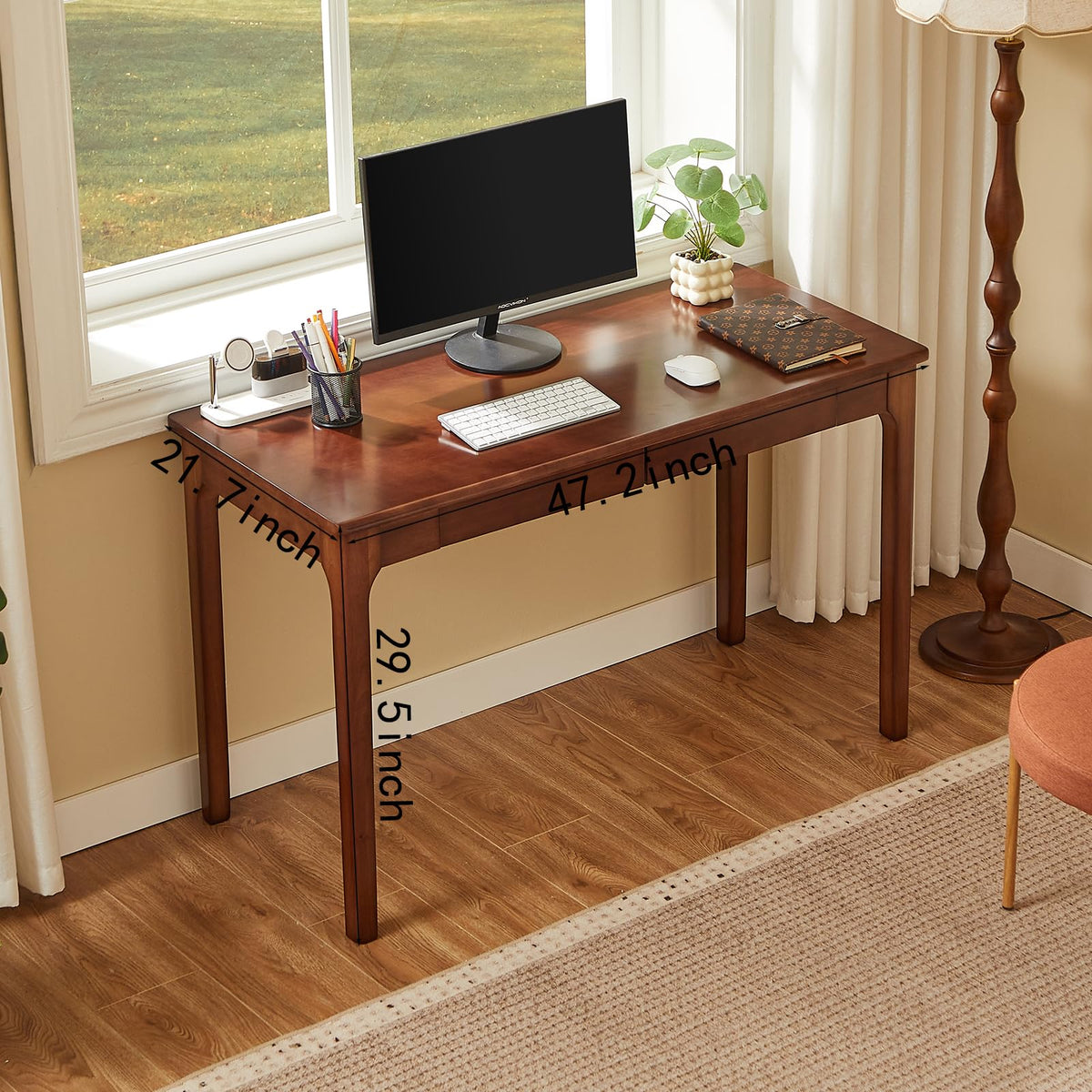 Black Walnut Solid Wood Computer Desk with Drawers C3050