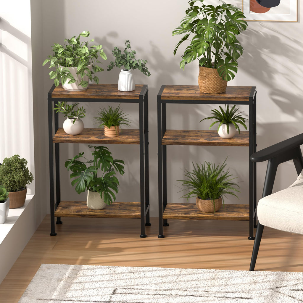 Narrow 3 Tier Slim Side Table Rustic Brown M345