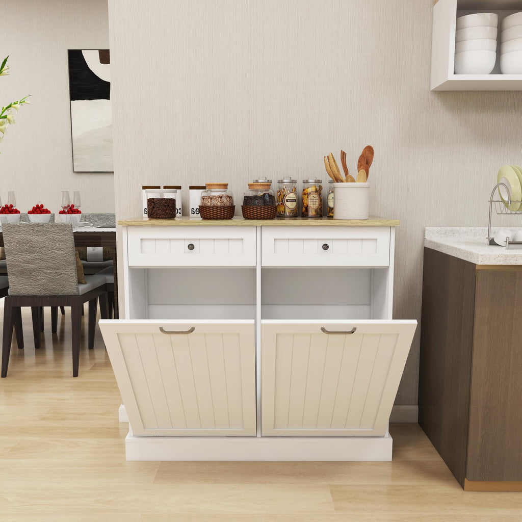 White 2x10 Gallon Solid Wood Trash Cabinet K15440
