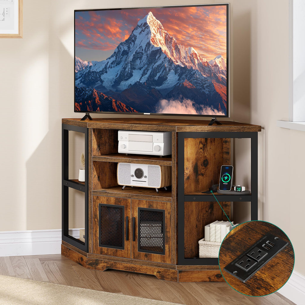 Corner Farmhouse TV Stand with Storage Cabinets O7229