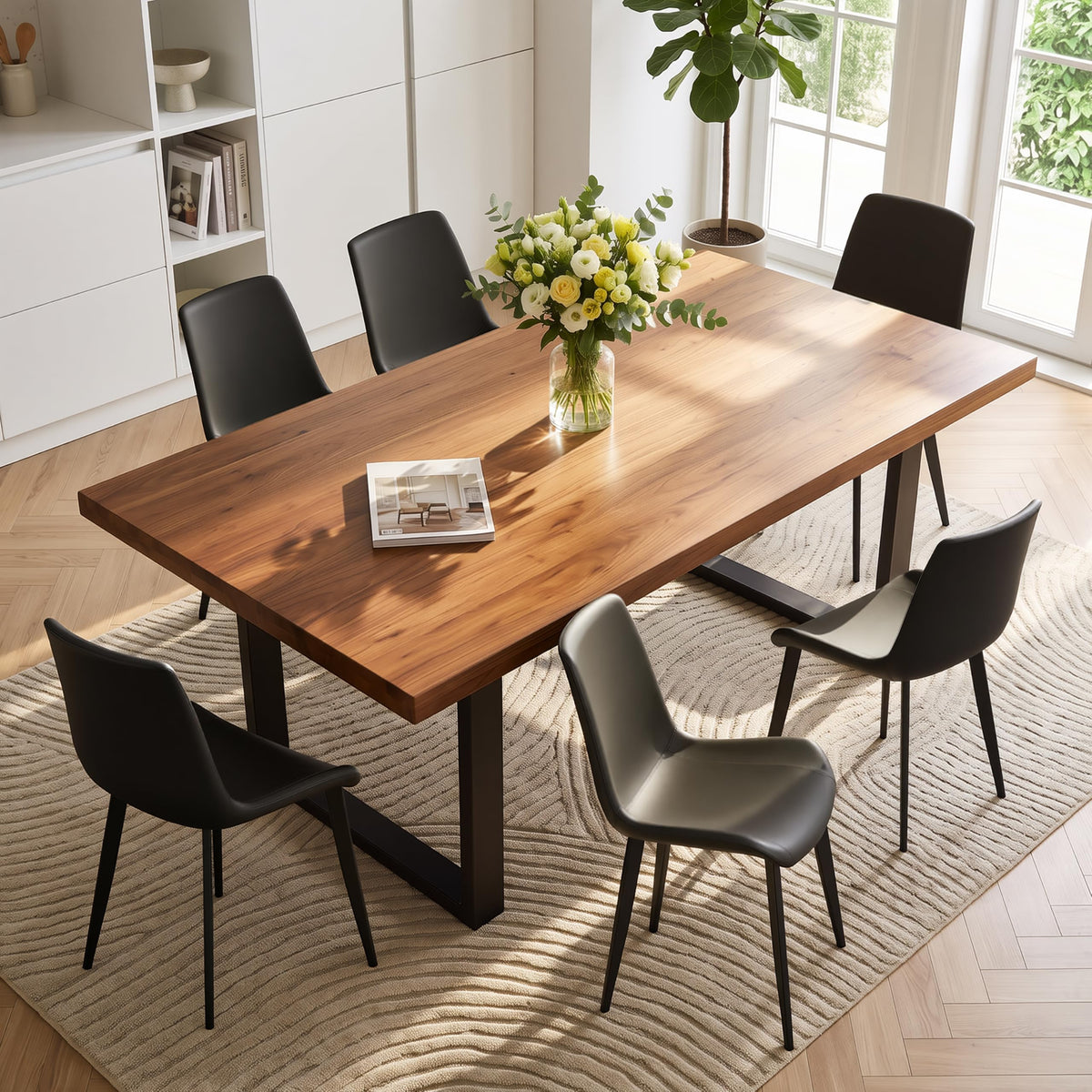 Black Dining Chairs Set of 4 PU Leather Upholstered with Metal Legs Y226621