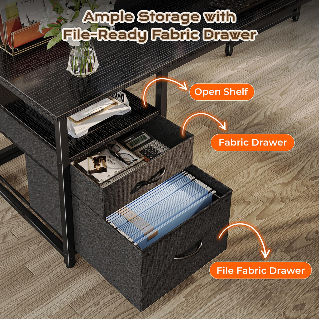 63 Inch L Shaped Desk with Power Outlets and USB-C Port, Black B445