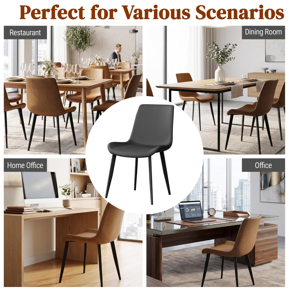 Black Dining Chairs Set of 4 PU Leather Upholstered with Metal Legs Y226621