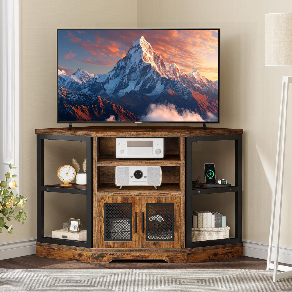 Corner Farmhouse TV Stand with Storage Cabinets O7229