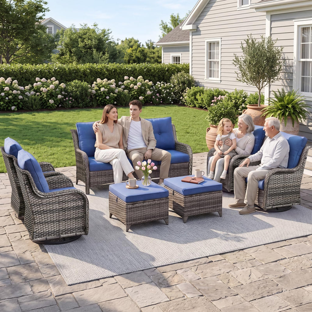 Grey Wicker 6 Piece Patio Furniture Set Q91511