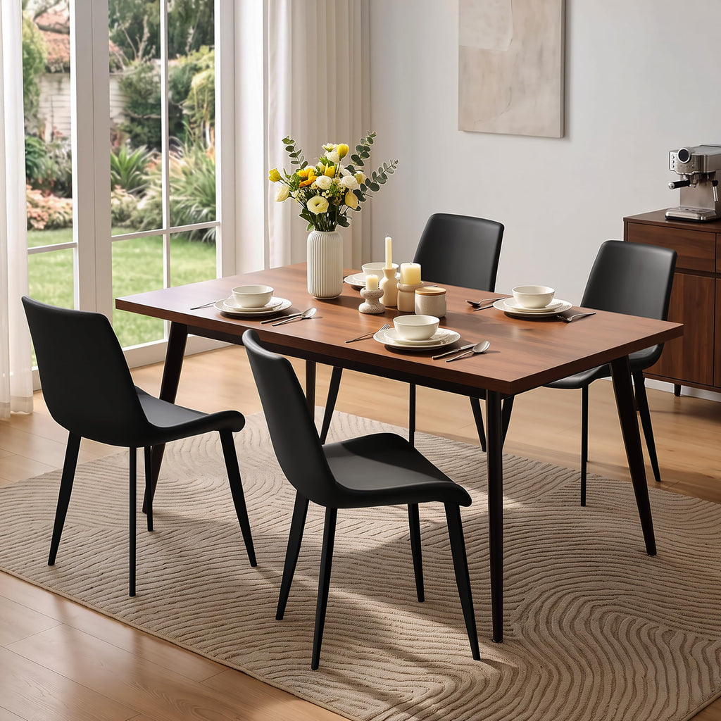 Black Dining Chairs Set of 4 PU Leather Upholstered with Metal Legs Y226621