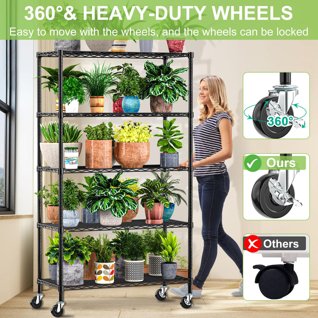 6 Tier Wire Metal Shelving Rack with Wheels C586111