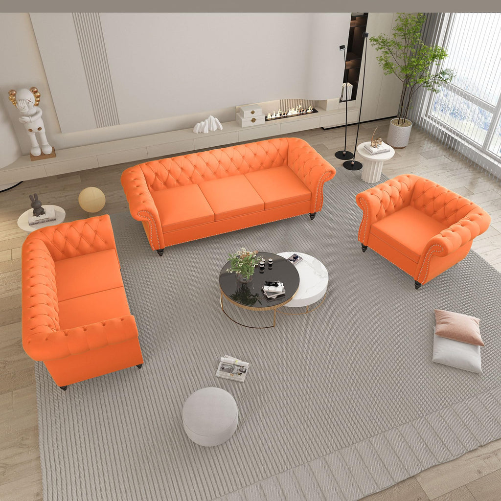 Orange Velvet Tufted Sofa Set T848458