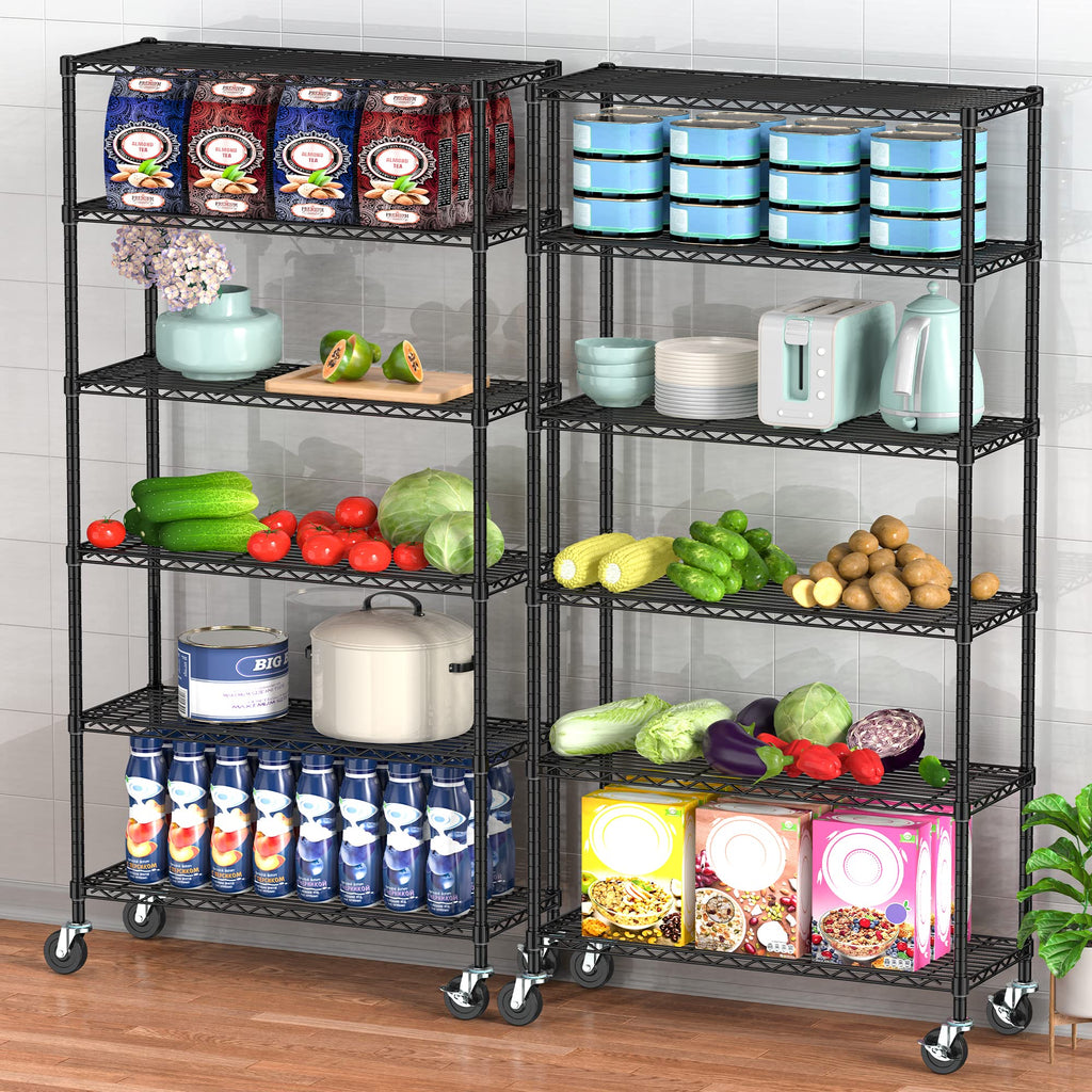 6 Tier Wire Metal Shelving Rack with Wheels C586111